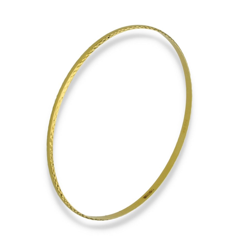 9ct Yellow Gold Patterned-Edge Bangle - 21cm - 4.9g