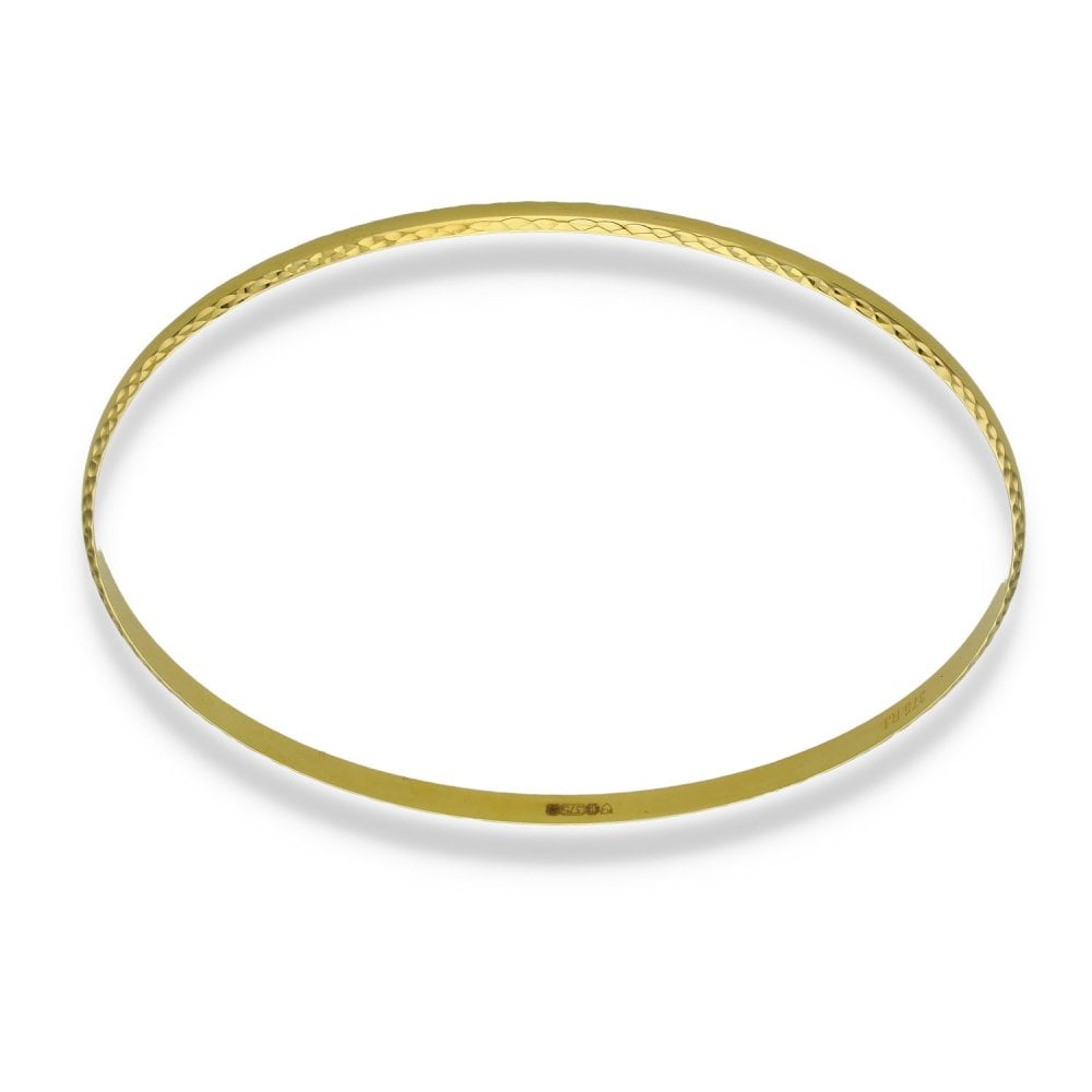 9ct Yellow Gold Patterned-Edge Bangle - 21cm - 4.9g