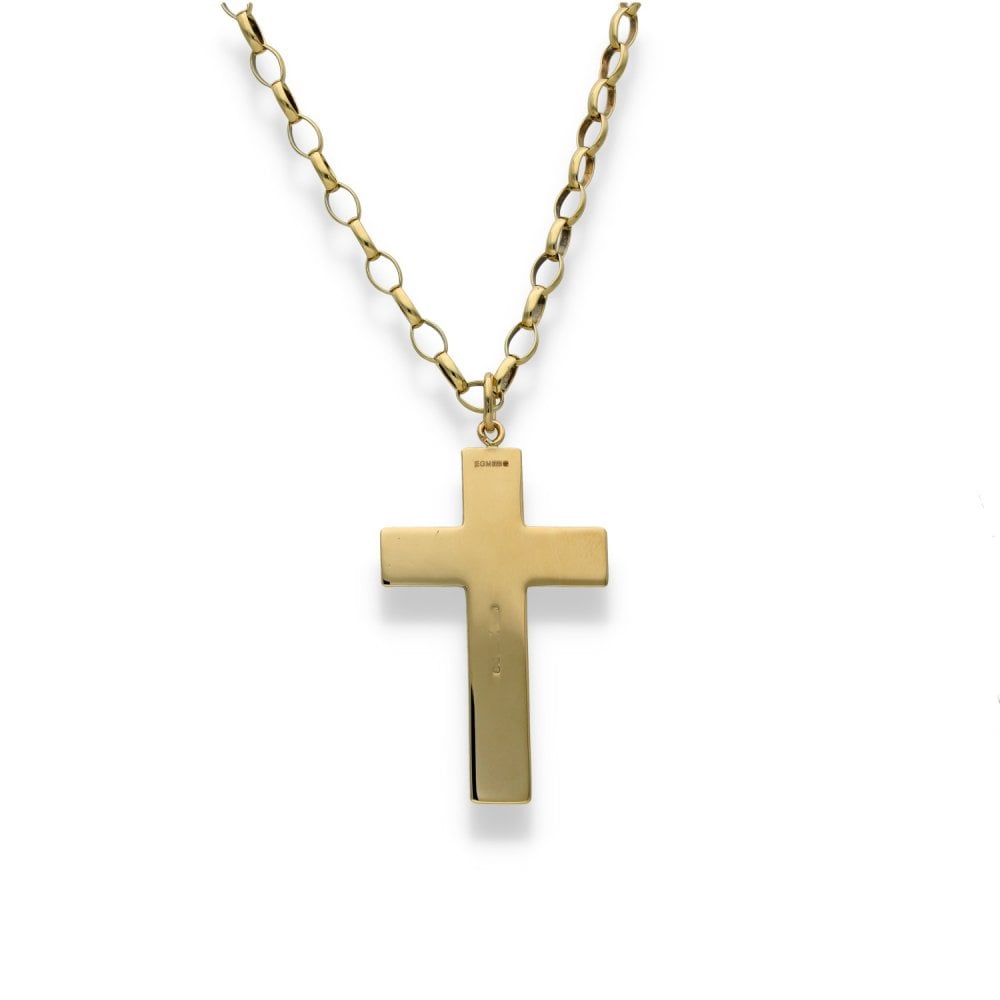 9ct Yellow Gold Patterned Cross Pendant & Chain - 19" - 10.2g