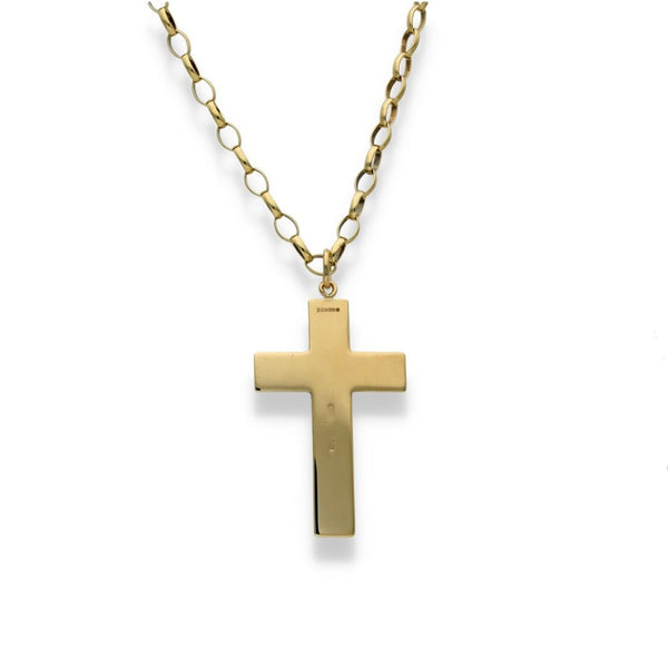 9ct Yellow Gold Patterned Cross Pendant & Chain - 19" - 10.2g