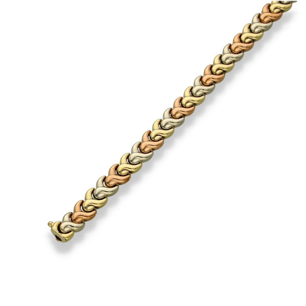 9ct Yellow, White & Rose Gold Fancy-Link Bracelet - 7.5" - 14.7g