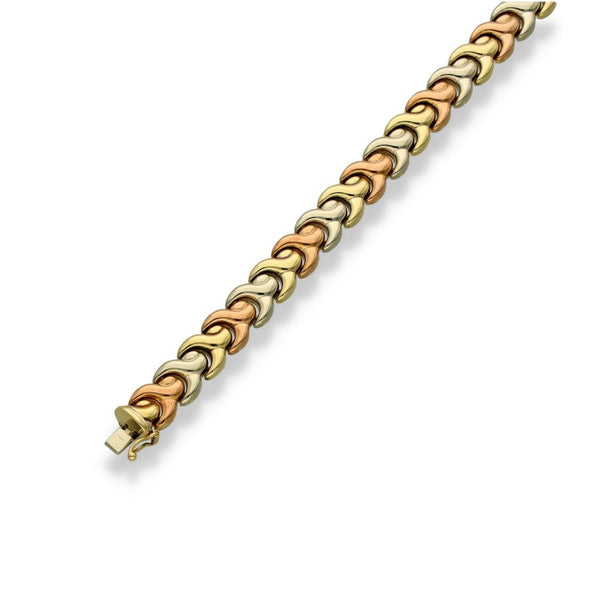 9ct Yellow, White & Rose Gold Fancy-Link Bracelet - 7.5" - 14.7g