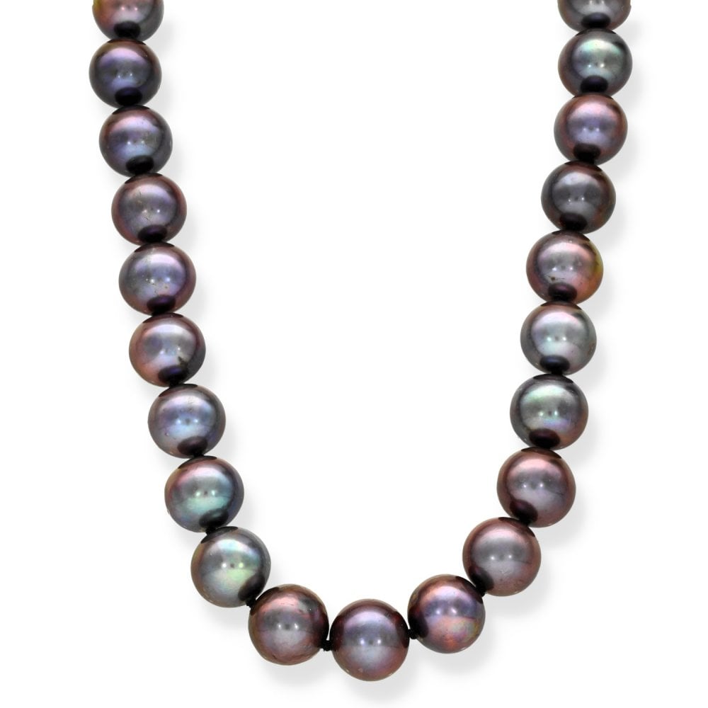 9ct Yellow Gold Black Pearl Necklace - 18" - 60.1g