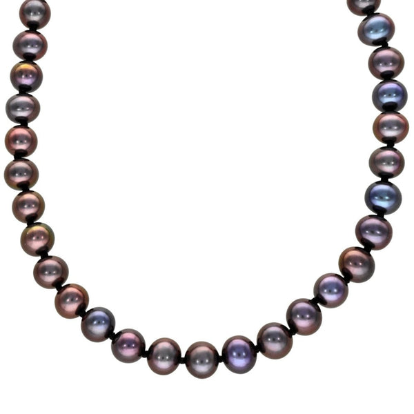 9ct Yellow Gold Black Pearl Necklace - 18" - 25.2g