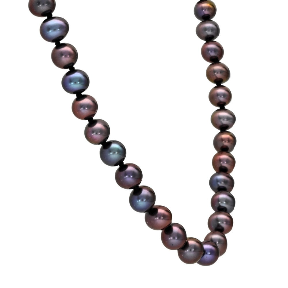 9ct Yellow Gold Black Pearl Necklace - 18" - 25.2g