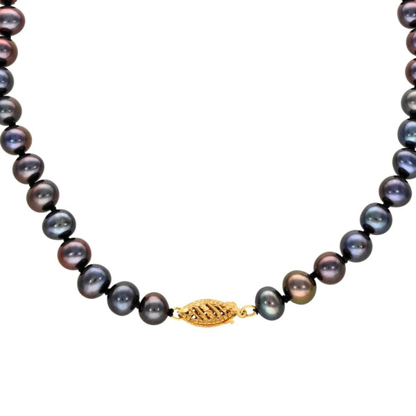 9ct Yellow Gold Black Pearl Necklace - 18" - 25.2g