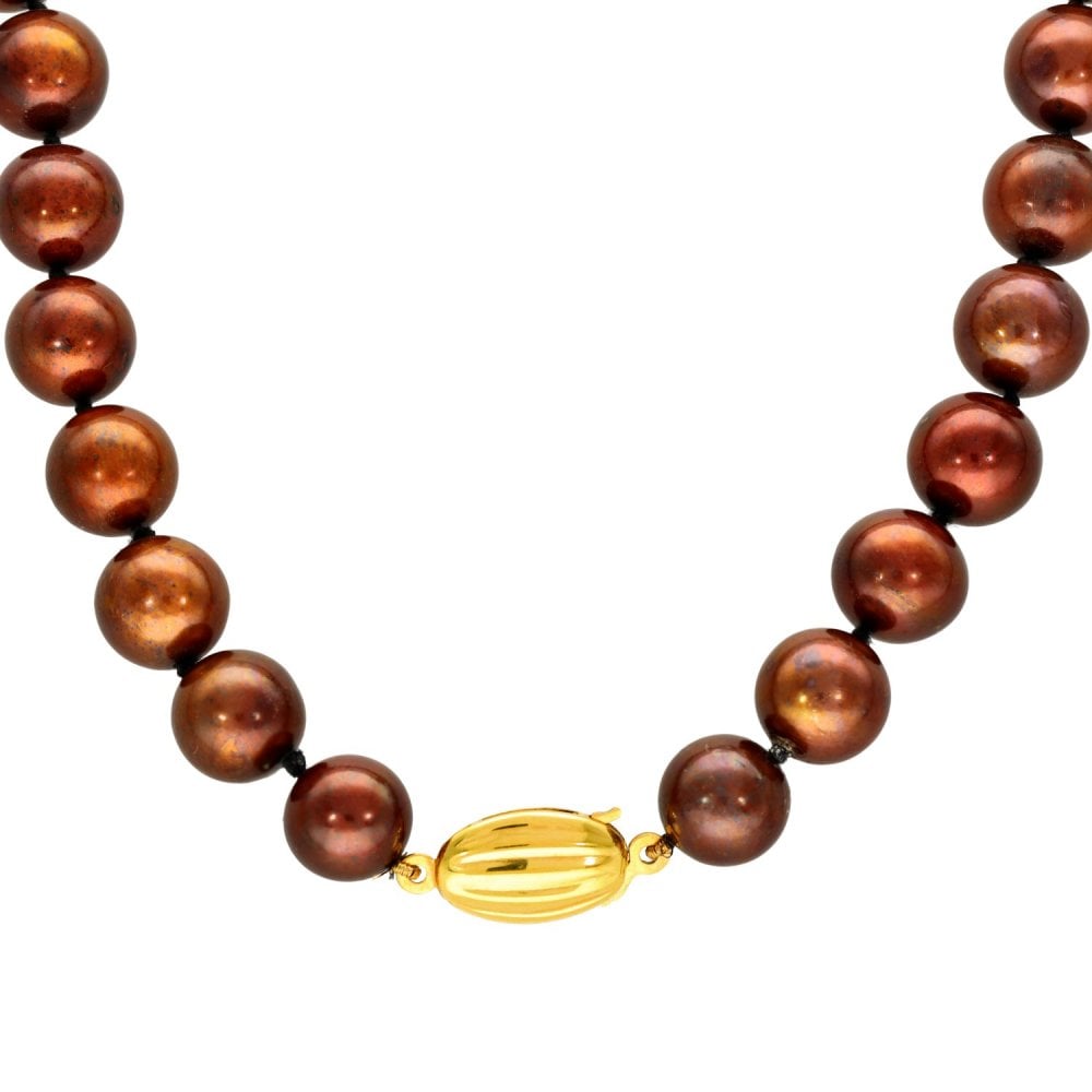 9ct Yellow Gold Bronze Pearl Necklace - 19" - 57.5g