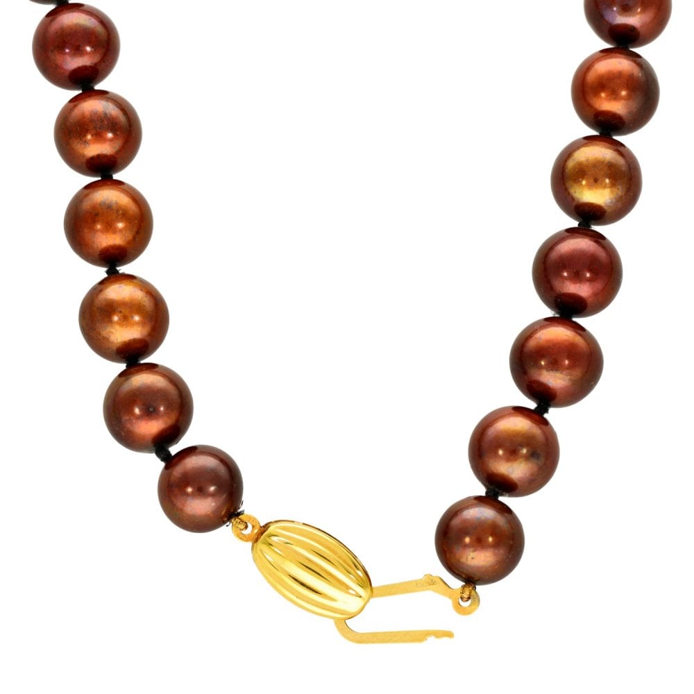 9ct Yellow Gold Bronze Pearl Necklace - 19" - 57.5g