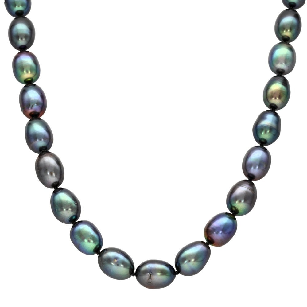 9ct Yellow Gold Black Pearl Necklace - 18" - 45.9g