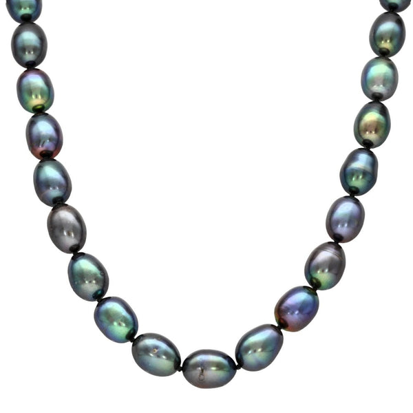 9ct Yellow Gold Black Pearl Necklace - 18" - 45.9g