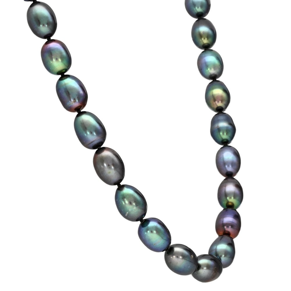 9ct Yellow Gold Black Pearl Necklace - 18" - 45.9g