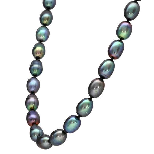 9ct Yellow Gold Black Pearl Necklace - 18" - 45.9g