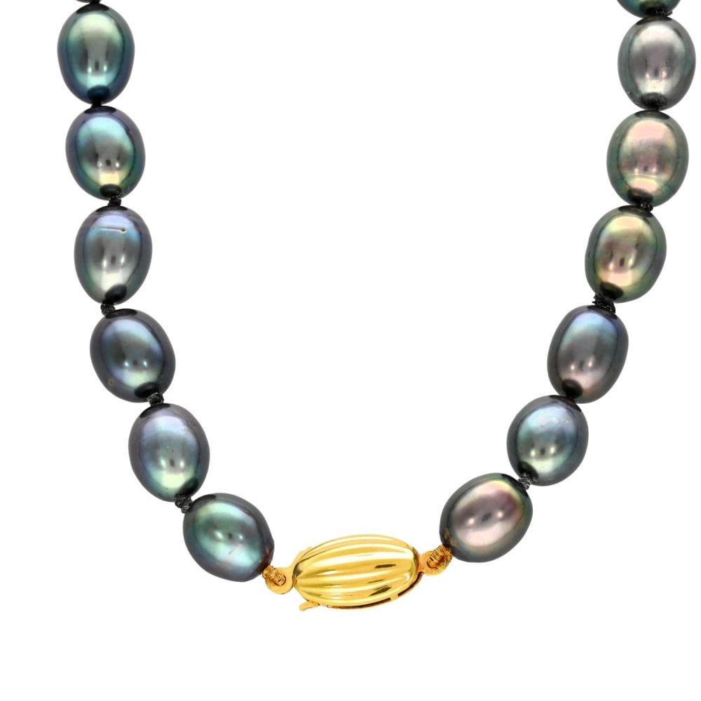 9ct Yellow Gold Black Pearl Necklace - 18" - 45.9g