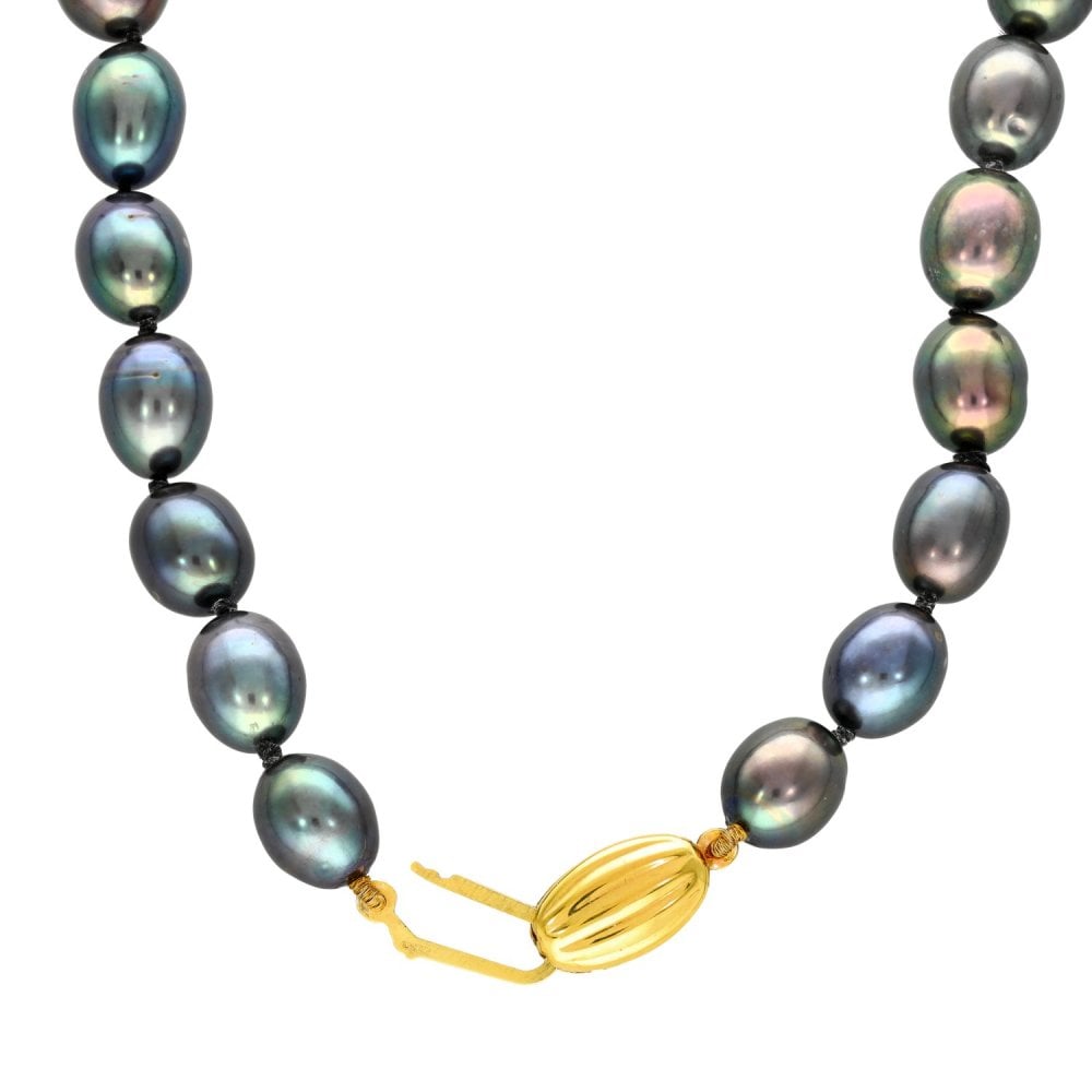 9ct Yellow Gold Black Pearl Necklace - 18" - 45.9g