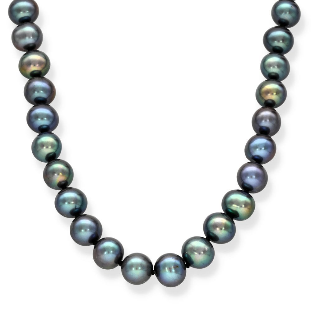 9ct Yellow Gold Black Pearl Necklace - 16" - 46.1g