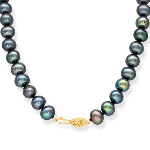 9ct Yellow Gold Black Pearl Necklace - 16" - 46.1g
