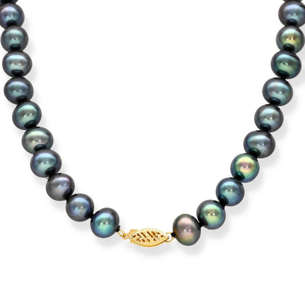 9ct Yellow Gold Black Pearl Necklace - 16" - 46.1g
