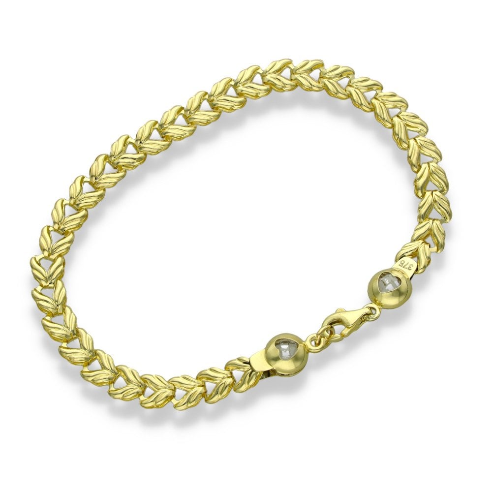 9ct Yellow Gold CZ Open Heart Bracelet - 7.5" - 4.5g