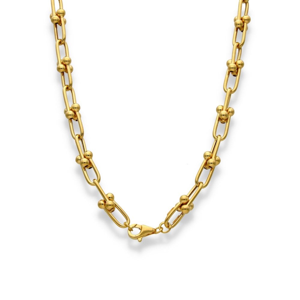 9ct Yellow Gold Bead & U-Link Necklace - 18" - 4.5g