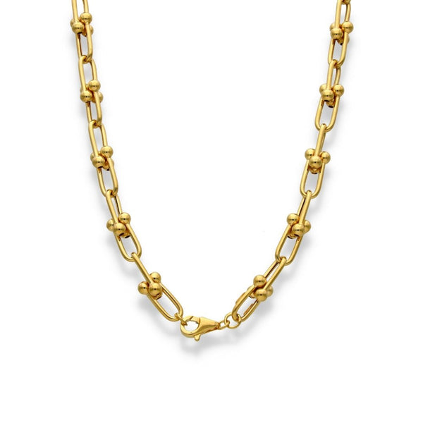 9ct Yellow Gold Bead & U-Link Necklace - 18" - 4.5g