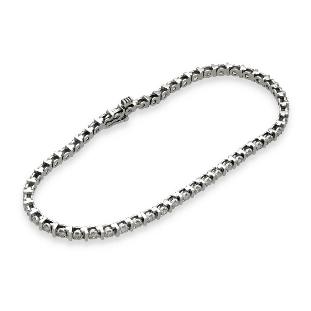 9ct White Gold Diamond Tennis Bracelet - 7.5" - 0.75ct