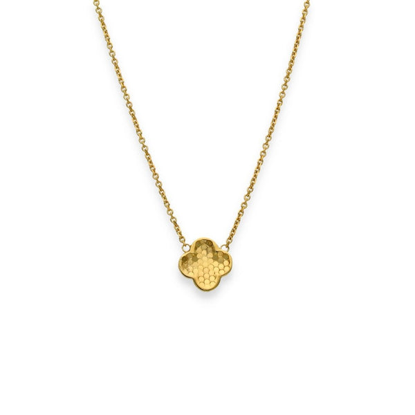9ct Yellow Gold Honeycomb Clover Pendant & Trace Chain - 16/18"