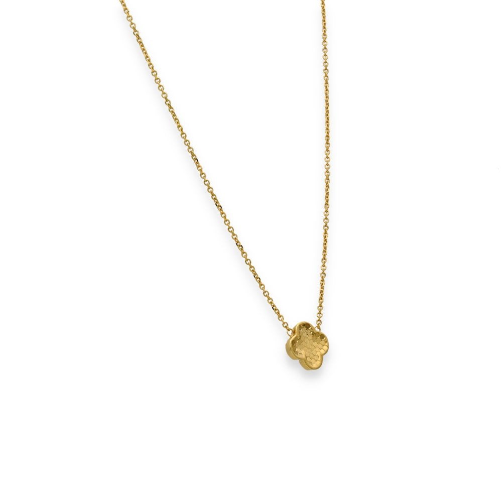 9ct Yellow Gold Honeycomb Clover Pendant & Trace Chain - 16/18"