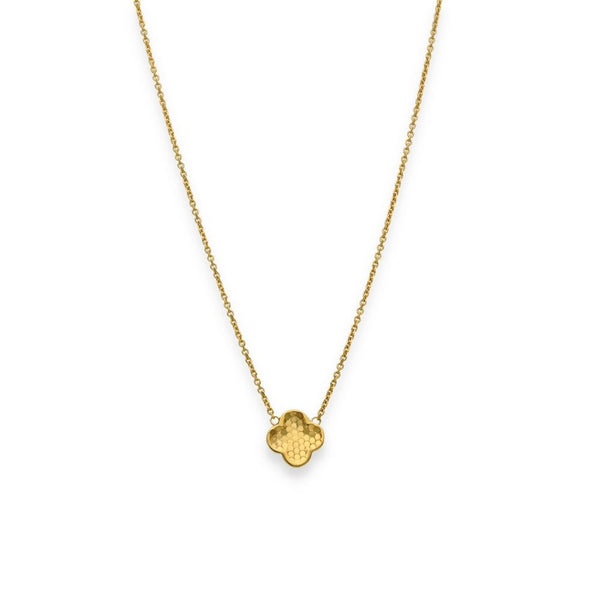 9ct Yellow Gold Honeycomb Clover Pendant & Trace Chain - 16/18"