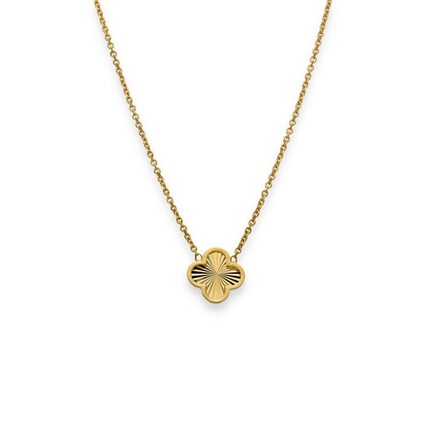 9ct Yellow Gold Sunburst Clover Pendant & Trace Chain - 16/18"
