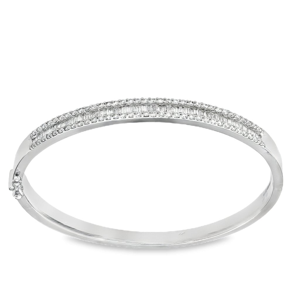 18ct White Gold Diamond Bangle - 17cm - 1.92ct