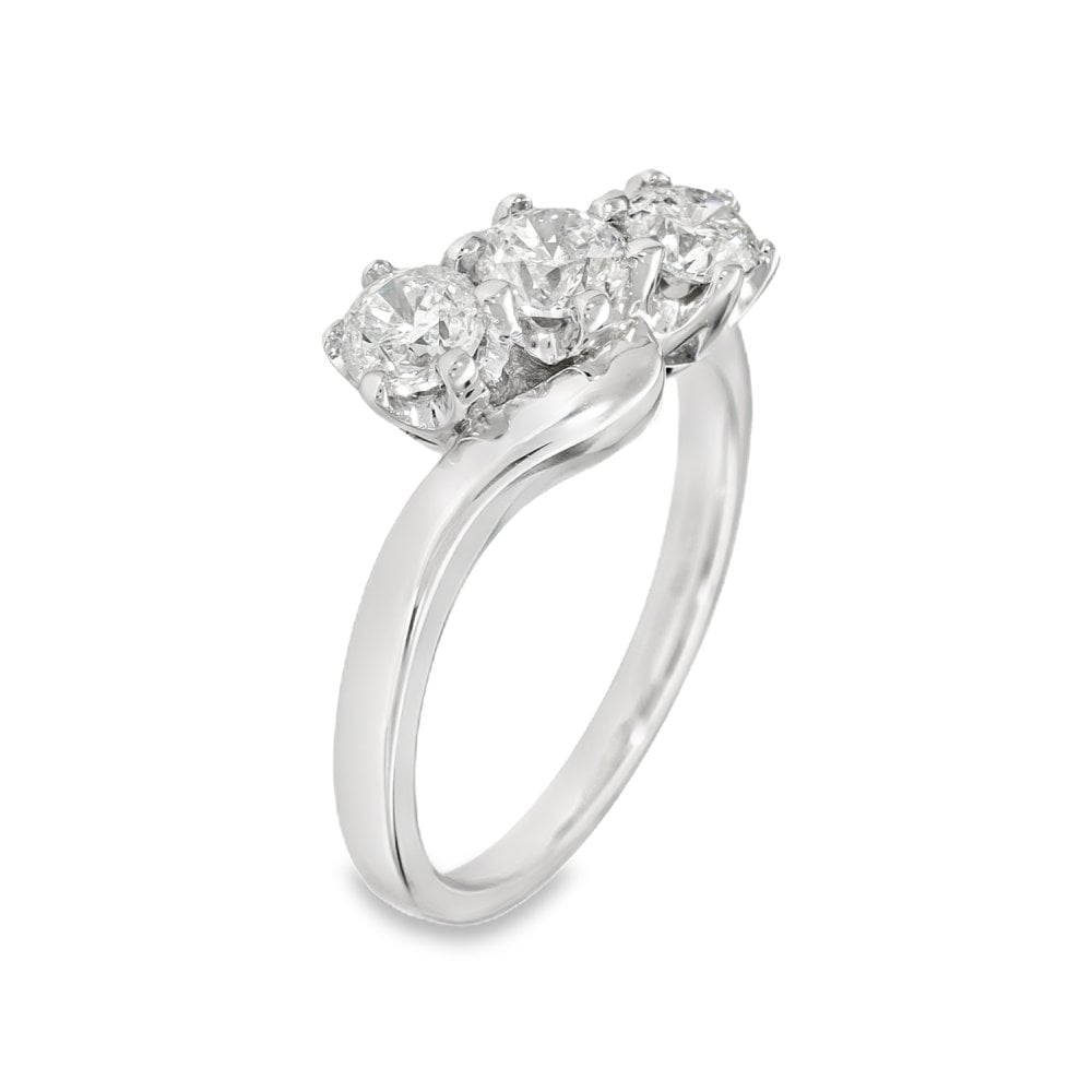 18ct White Gold Diamond Trilogy Ring - Size N - 0.64ct