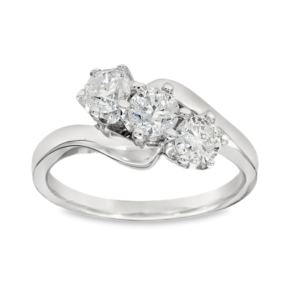 18ct White Gold Diamond Trilogy Ring - Size N - 0.64ct