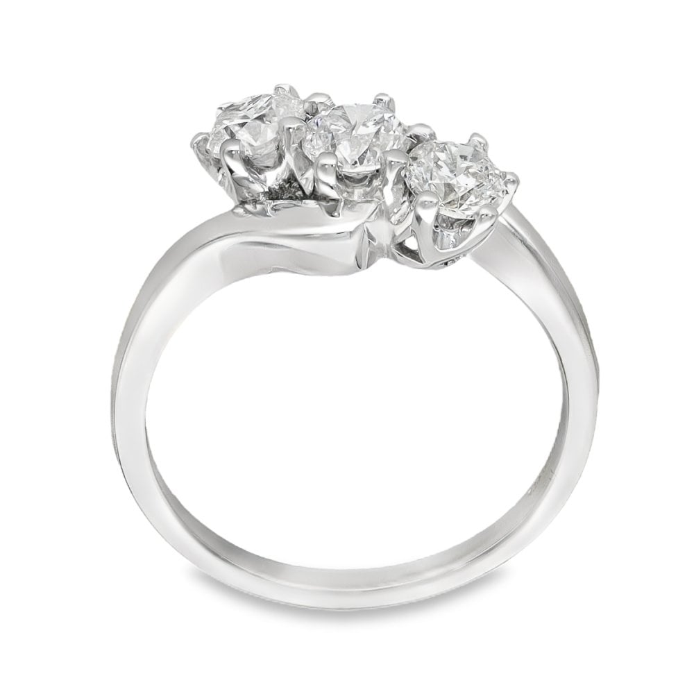 18ct White Gold Diamond Trilogy Ring - Size N - 0.64ct