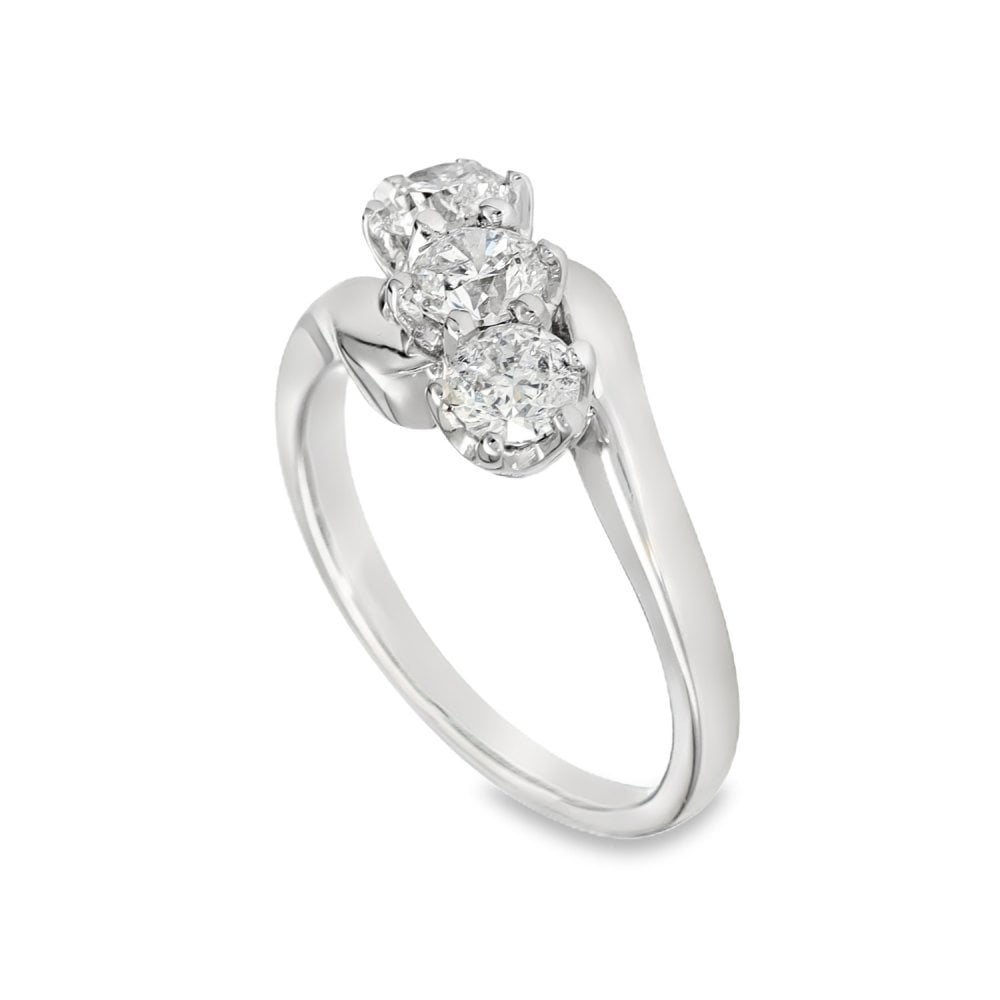 18ct White Gold Diamond Trilogy Ring - Size N - 0.64ct