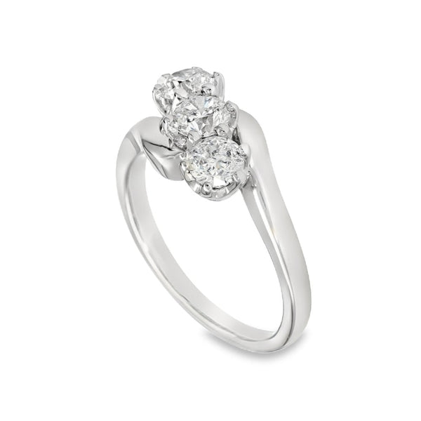 18ct White Gold Diamond Trilogy Ring - Size N - 0.64ct