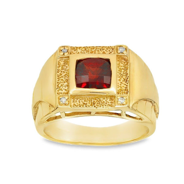 9ct Yellow Gold Garnet & Diamond Dress Ring - Size W - 14.0g