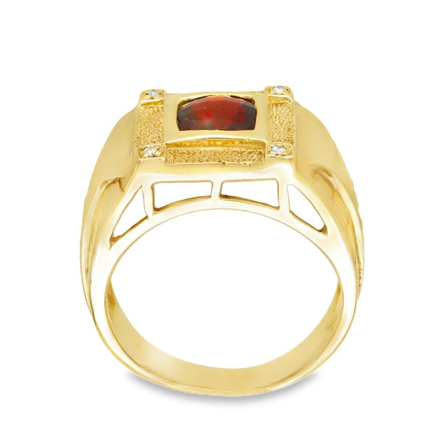 9ct Yellow Gold Garnet & Diamond Dress Ring - Size W - 14.0g