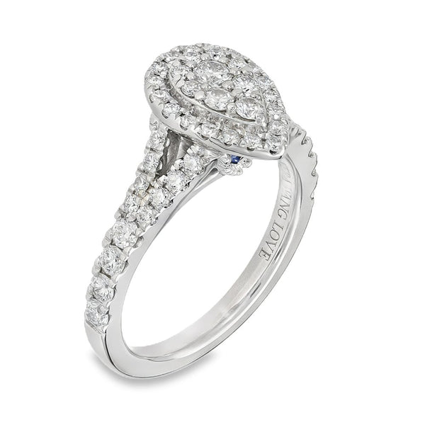 18ct White Gold Pear Diamond Cluster Ring - Size J - 0.70ct