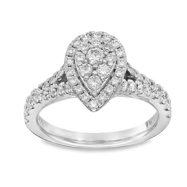 18ct White Gold Pear Diamond Cluster Ring - Size J - 0.70ct
