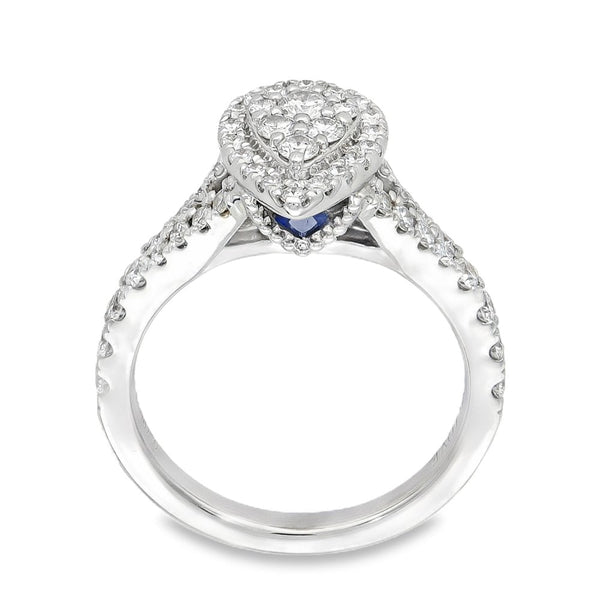 18ct White Gold Pear Diamond Cluster Ring - Size J - 0.70ct