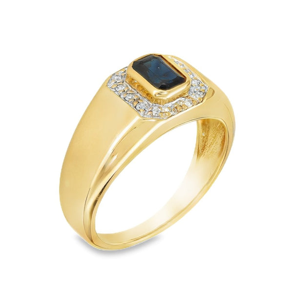 9ct Yellow Gold Sapphire & Diamond Cluster Ring - Size N -0.07ct