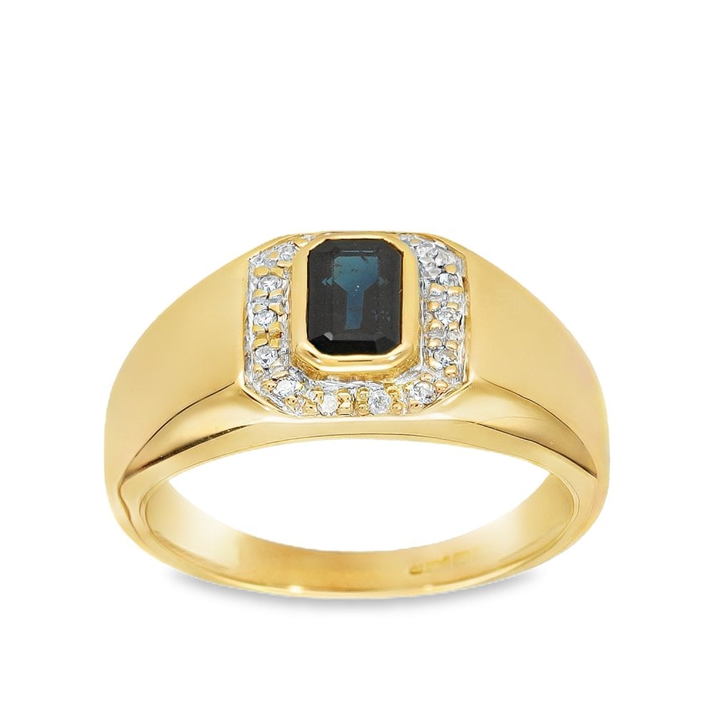 9ct Yellow Gold Sapphire & Diamond Cluster Ring - Size N -0.07ct