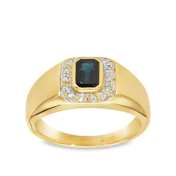 9ct Yellow Gold Sapphire & Diamond Cluster Ring - Size N -0.07ct