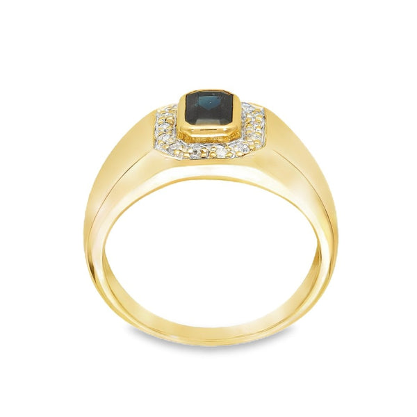 9ct Yellow Gold Sapphire & Diamond Cluster Ring - Size N -0.07ct