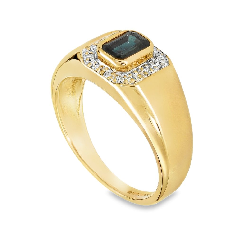 9ct Yellow Gold Sapphire & Diamond Cluster Ring - Size N -0.07ct