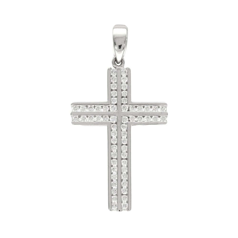 18ct White Gold Diamond Cross Pendant - 22x37x2.5mm - 0.89ct