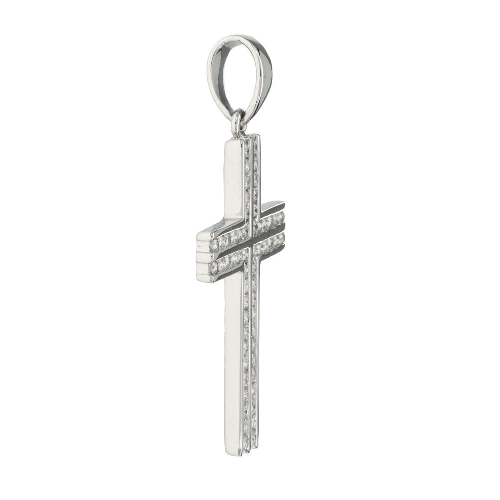18ct White Gold Diamond Cross Pendant - 22x37x2.5mm - 0.89ct