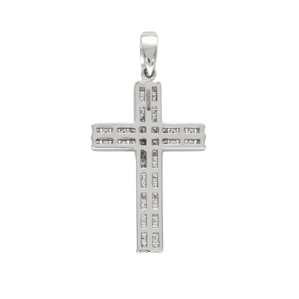 18ct White Gold Diamond Cross Pendant - 22x37x2.5mm - 0.89ct
