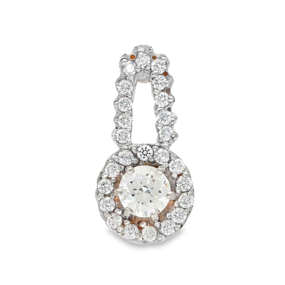 9ct Yellow & White Gold CZ Halo Pendant - 13x25x4.5mm - 2.7g