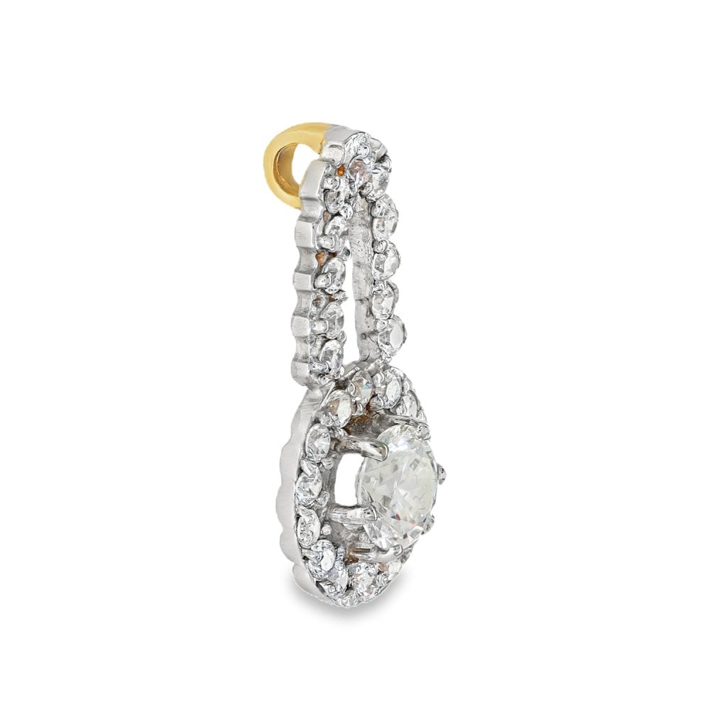 9ct Yellow & White Gold CZ Halo Pendant - 13x25x4.5mm - 2.7g